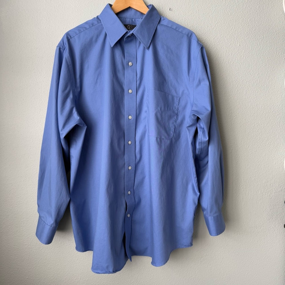 GS Continuous Comfort Men’s Blue Dress Shirt Classic Fit 17.5 34/35 Wrinkle Free